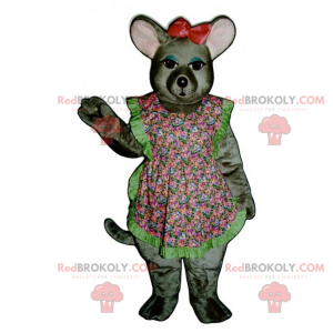 Myš maskot s květinovou zástěru a luk - Redbrokoly.com