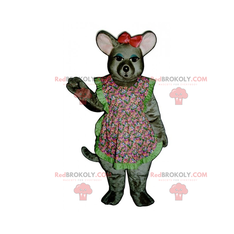 Mascote do rato com avental floral e laço - Redbrokoly.com
