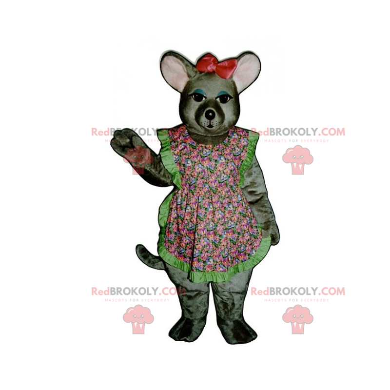 Mausmaskottchen mit Blumenschürze und Schleife - Redbrokoly.com