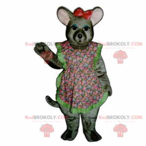 Mausmaskottchen mit Blumenschürze und Schleife - Redbrokoly.com