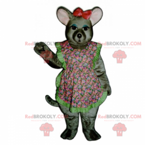 Mouse mascot with floral apron and bow - Redbrokoly.com