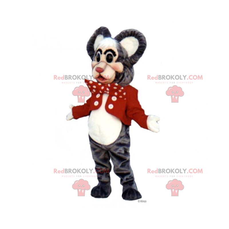 Mascota del ratón con mago de chaquetas y pajarita -