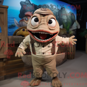 Tan Piranha maskot kostume...