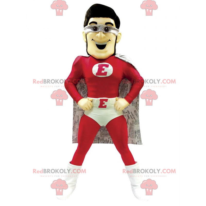 Mascotte de super héros tenue rouge et blanche - Redbrokoly.com