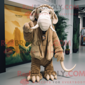 Máscara de Tan Mammoth com capuz e macacão e skjerf - Mascotes de mamute - REBROKO_264176 - RedBrokoly.com