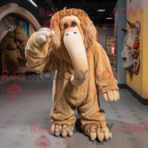 Máscara de Tan Mammoth com capuz e macacão e skjerf - Mascotes de mamute - REBROKO_264179 - RedBrokoly.com