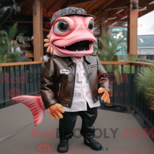 Pink laks maskot kostume...