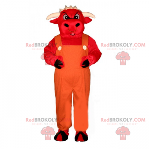 Czerwony byk maskotka w kombinezonie - Redbrokoly.com