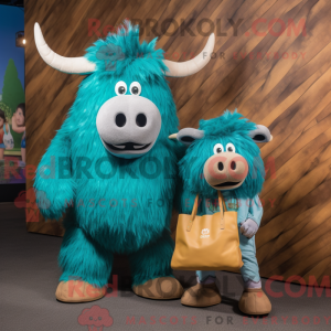 Blågrøn Yak maskot kostume...