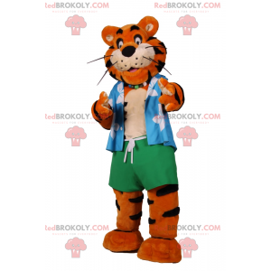 Mascotte de tigre avec tenue de plage - Redbrokoly.com