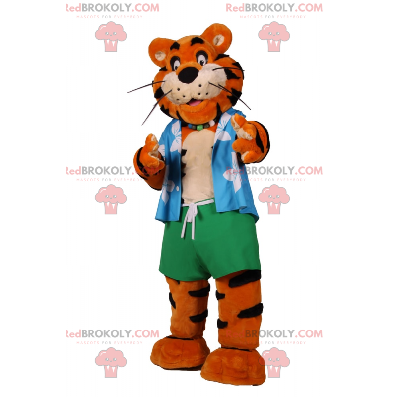 Tiger Maskottchen mit Strandoutfit - Redbrokoly.com
