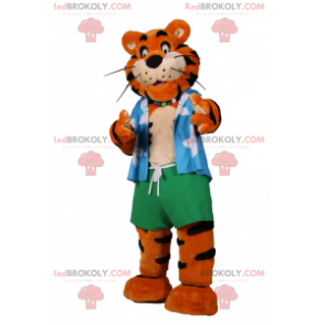 Mascote tigre com roupa de praia - Redbrokoly.com