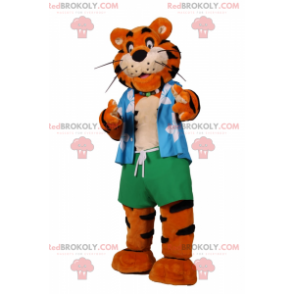 Tiger mascot with beach outfit - Redbrokoly.com