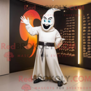 Hvit tryllekunstner máscara com características drásticas com macacão e cinto - Mascotes mágicos - RedBrokoly.com