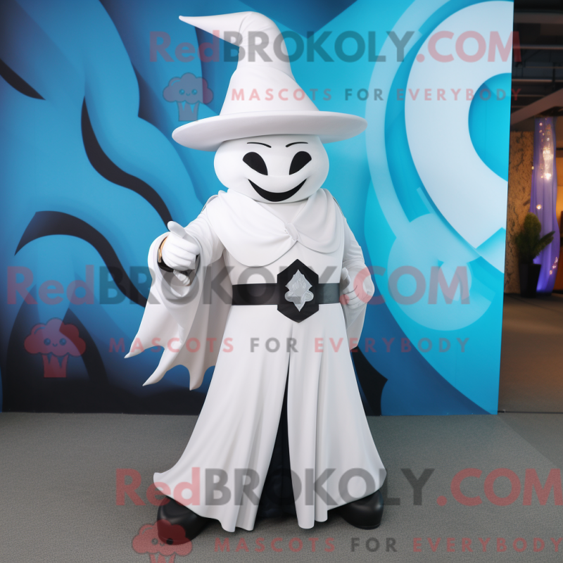Hvit tryllekunstner máscara com características drásticas com macacão e cinto - Mascotes mágicos - RedBrokoly.com