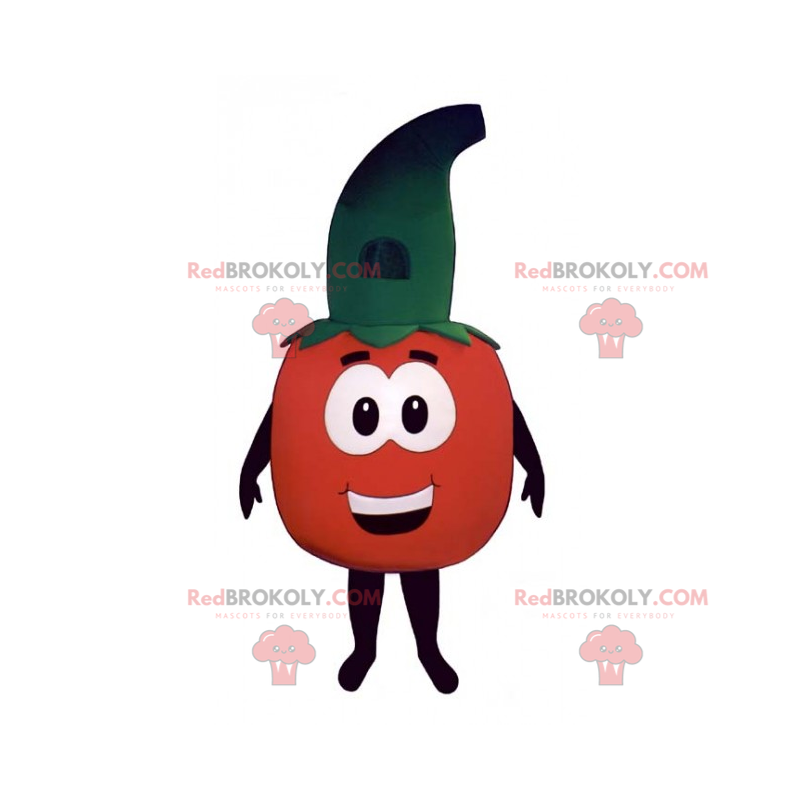 Mascota de tomate con sombrero de bruja - Redbrokoly.com Mascota de tomate con sombrero de bruja - Redbrokoly.com