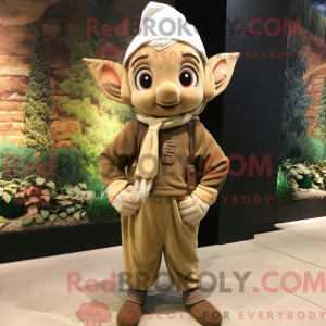 Fantasia de mascote de Elfo Bege com macacão e cachecóis - Mascotes elfos - REBROKO_264720 - RedBrokoly.com