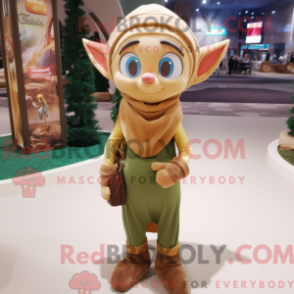 Fantasia de mascote de Elfo Bege com macacão e cachecóis - Mascotes elfos - REBROKO_264721 - RedBrokoly.com