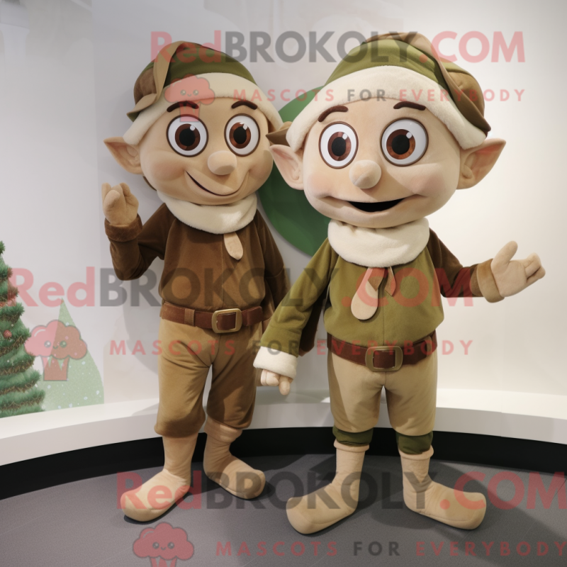 Fantasia de mascote de Elfo Bege com macacão e cachecóis - Mascotes elfos - REBROKO_264722 - RedBrokoly.com