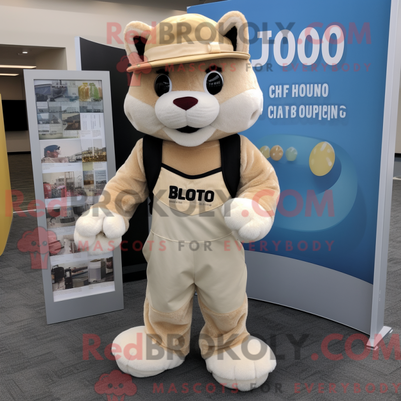 Fantasia de mascote do Bobcat bege com macacão e chapéus - Bobcat mascotes - REBROKO_264732 - RedBrokoly.com
