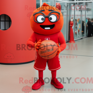 Röd basketbollmaskot drakt...