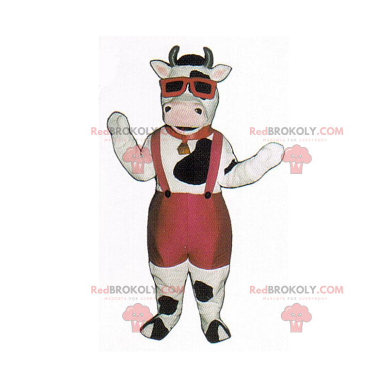 Koemascotte in bermuda's en bretels - Redbrokoly.com