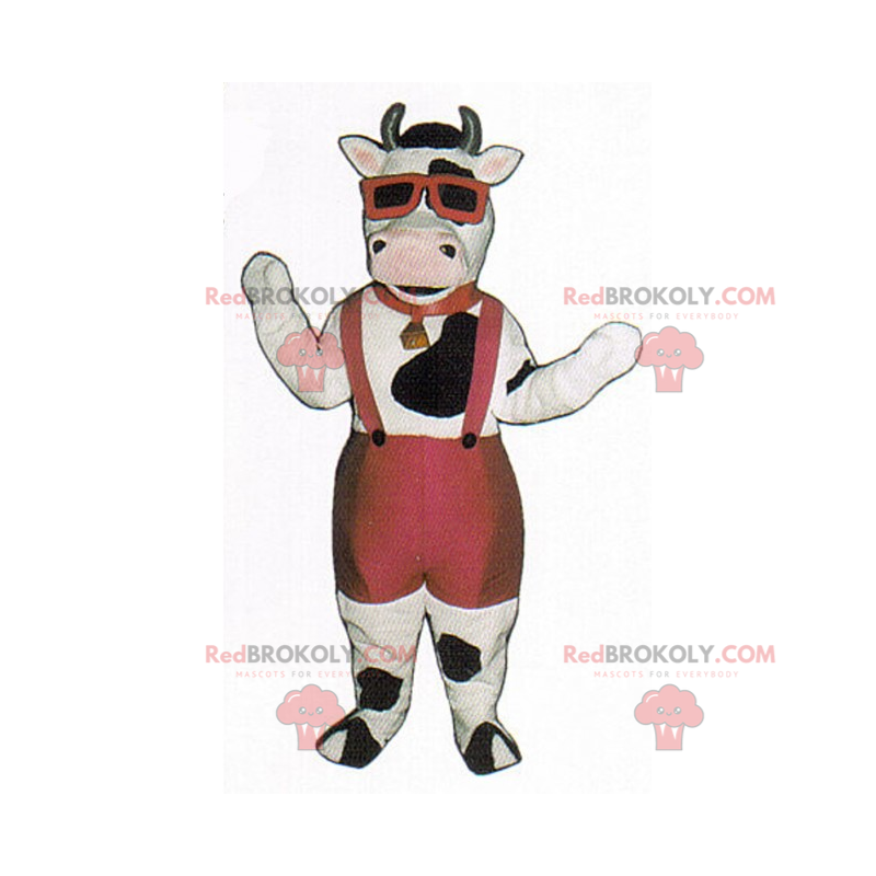 Mascote vaca com bermuda e suspensório - Redbrokoly.com
