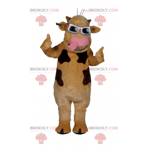 Bruine koe mascotte met grijze zonnebril - Redbrokoly.com