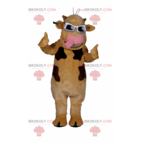 Brun ko maskot med grå solglasögon - Redbrokoly.com