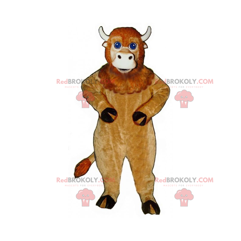 Beige koe mascotte met blauwe ogen - Redbrokoly.com