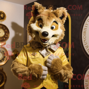 Gold Wolf mascot costume...