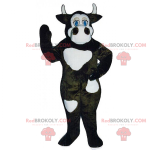 Mascotte de vache noire avec grandes taches blanches -