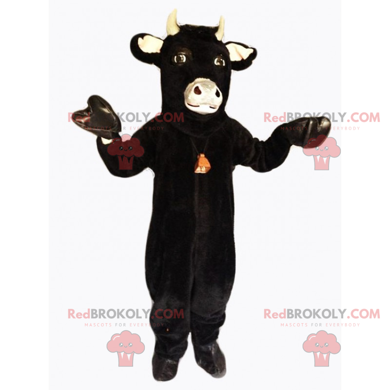 Černá kráva maskot kráva s rolničkou - Redbrokoly.com Černá kráva maskot kráva s rolničkou - Redbrokoly.com