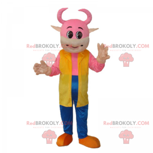 Roze koe mascotte in spijkerbroek - Redbrokoly.com