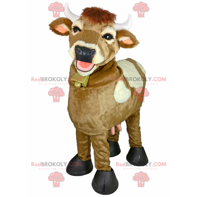 Mascote vaca sorridente com pescoço de sino - Redbrokoly.com