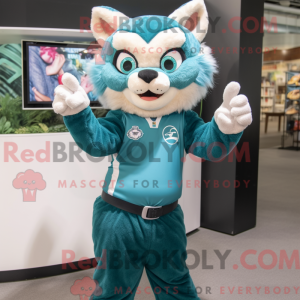 Teal Bobcat mascot costume...