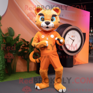 Orange Puma maskot kostume...