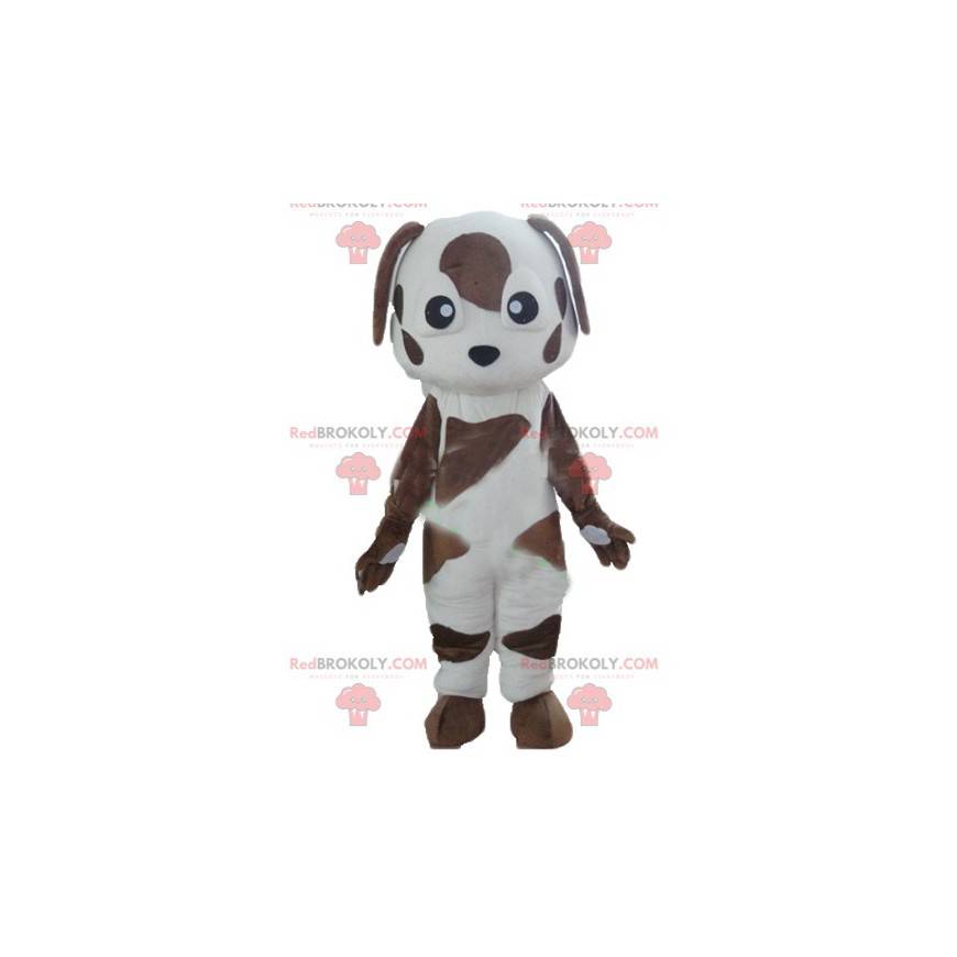 Mascotte de chien marron et blanc tacheté - Redbrokoly.com