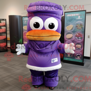 Paars sushi-mascottekostuum...