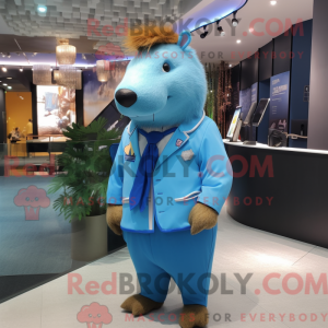 Blå Capybara maskot kostume...
