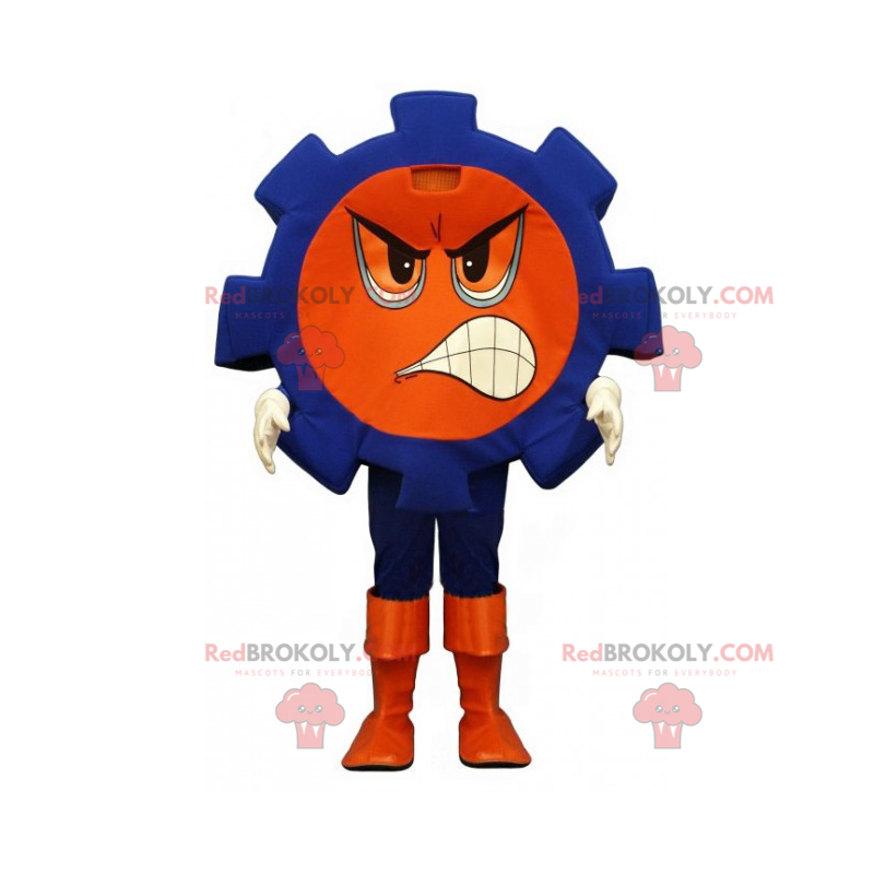 Mascotte d'écrou bleu avec visage en colère - Redbrokoly.com