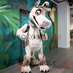 Fantasia de mascote de ocapi branco com moletom e suspensórios - Mascotes Okapi - REBROKO_265507 - RedBrokoly.com