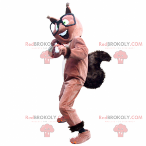 Brown squirrel mascot with large black glasses - Redbrokoly.com