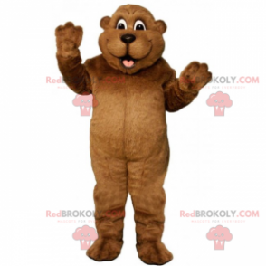 Esquilo marrom mascote com um grande sorriso - Redbrokoly.com