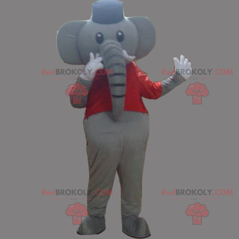 Elefant maskot med t-shirt og hat - Redbrokoly.com