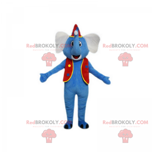 Blaues Elefantenmaskottchen im Zirkusoutfit - Redbrokoly.com