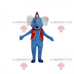Blauwe olifant mascotte in circusoutfit - Redbrokoly.com