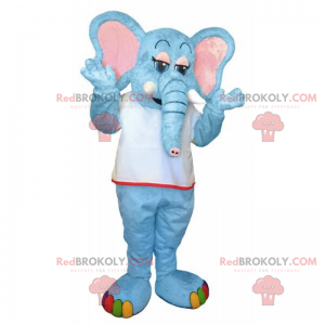 Mascotte blauwe olifant en regenboogvoeten - Redbrokoly.com