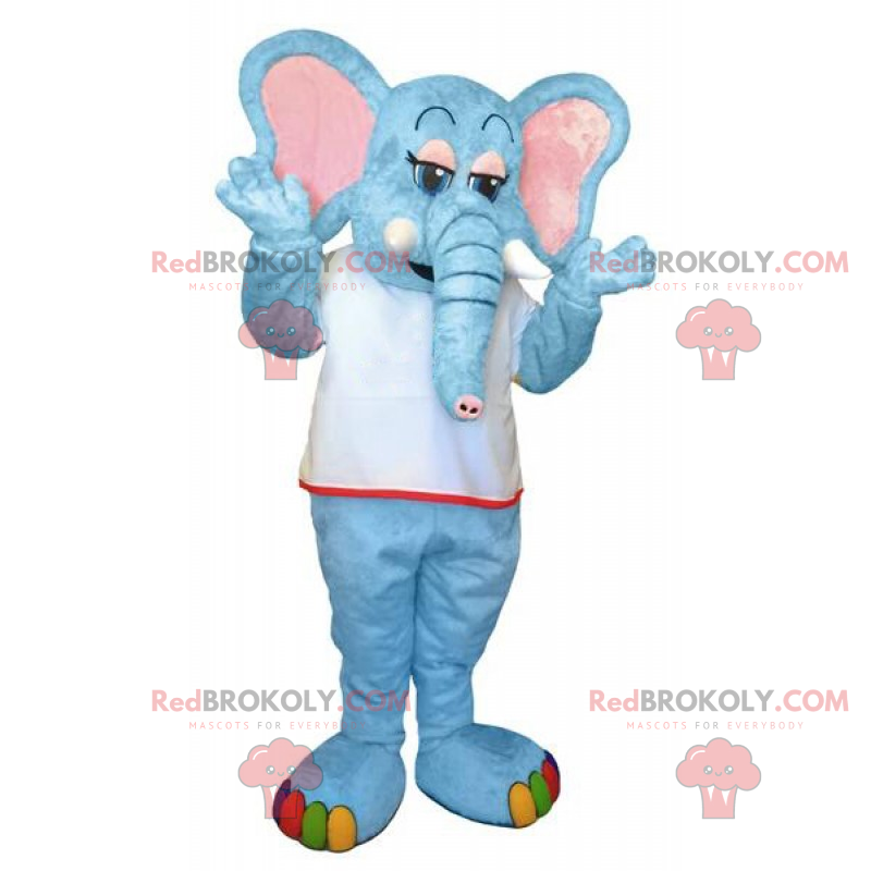Blue elephant mascot and rainbow feet - Redbrokoly.com