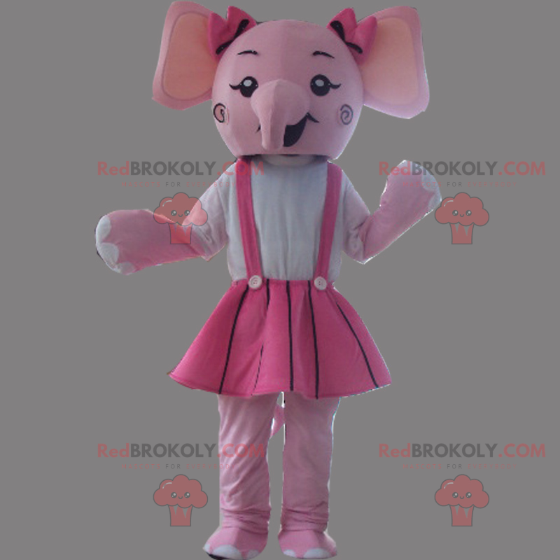 Mascotte d'éléphant rose en robe - Redbrokoly.com